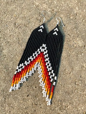 Tribal Earrings Native Large Boho American Seed Beads Handmade Earring
