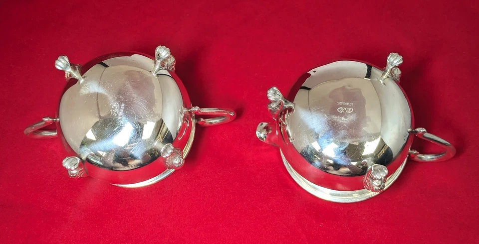 Azúcar y crema LR de plata esterlina de colección (cuencos con patas cabeza de león) Foto 4 de 4