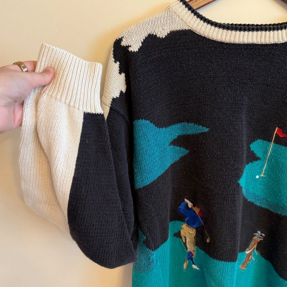 Vintage PAR FOUR Mens Golf Sweater Size L Pullover Heavyweight Embroidered Top - Image 3 of 4