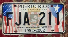 1952-2002 PUERTO RICO 50 YEARS ANNIVERSARY COMMEMORATIVE LICENSE PLATE ORIGINAL