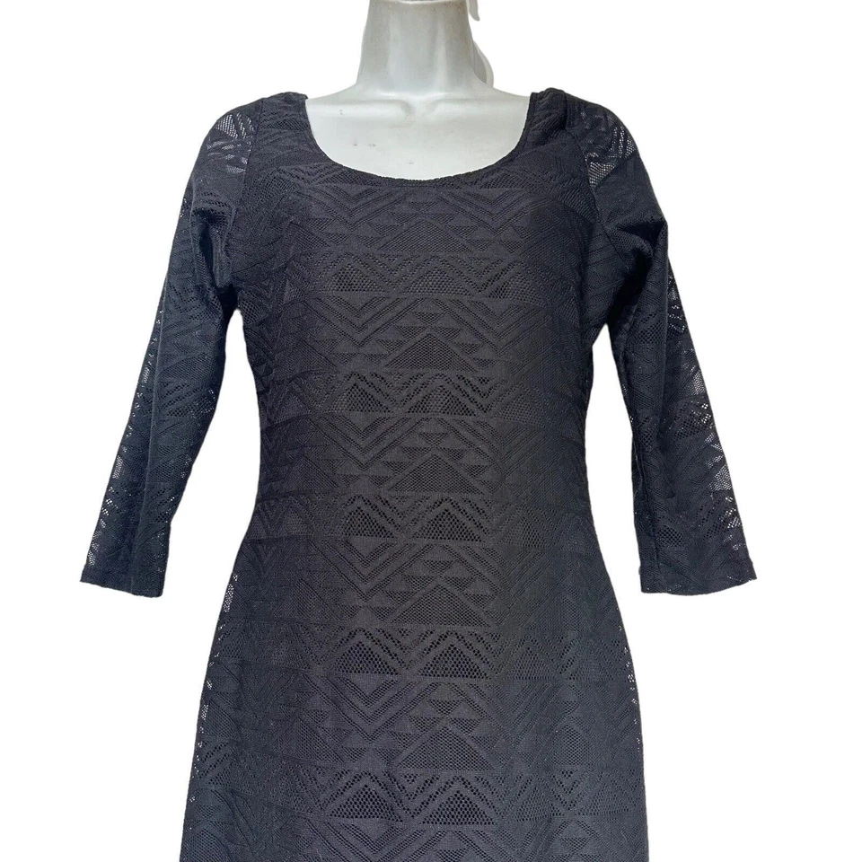 Fire Los Angeles USA Black Layered Lace Mesh 3/4 sleeve Dress Size L - Image 2 of 4