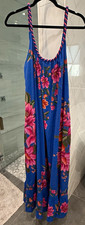 NEW Farm Rio Blue Floral maxi dress M Sleeveless Scoop Neck Viscose Tasseled