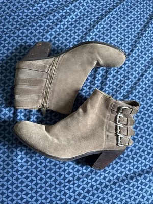 Sam Edelman Lucca Beige Tan Leather Medium Heel Buckle Accent Ankle Booties 8.5