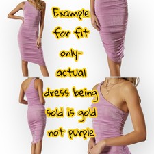 Endless Blu One Shoulder Gold Shimmer  Asymmetrical Ruched Bodycon Dress Medium