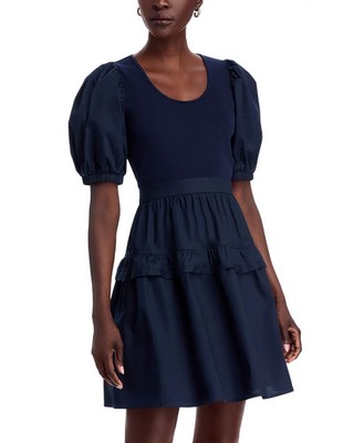 Single Thread L12201 Women s Navy Puffed Sleeve Mixed Media Dress Size S