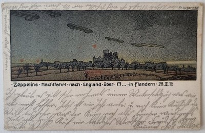 Zeppelin AK - Litho - Zeppeline Nachtfahrt nach England, Flandern - 1.WK - 1915