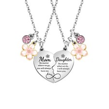 lauhonmin 2Pcs Mother Daughter Heart Matching Pendant Necklace Set Silver