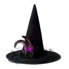 Halloween Witch Hat, Black Velvet Witches Hat for Women Halloween Party Cosplay