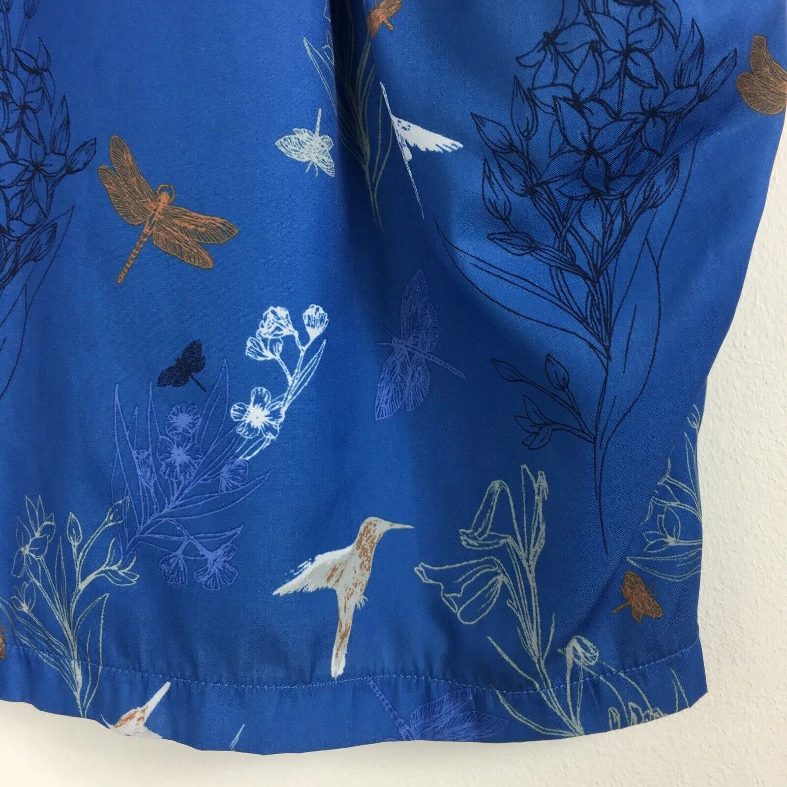 H&M Skirt 10UK Blue Floral Hummingbird Botanical Tulip Pockets 6US 36EU thumbnail 4