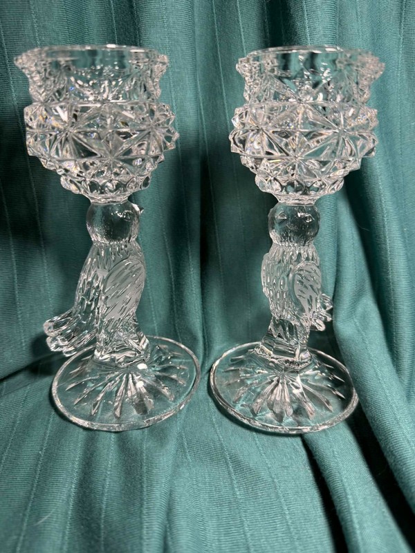 Vintage Hofbauer Byrdes Crystal Bird Candlestick Holders Pair