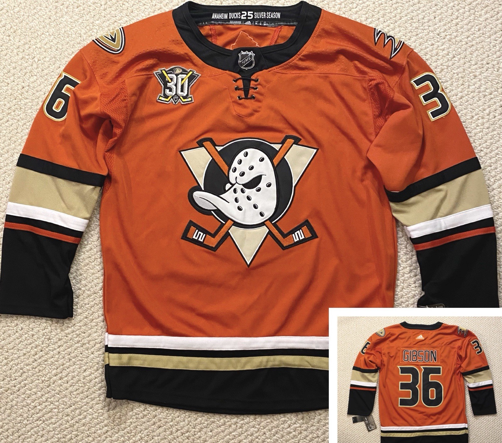 Anaheim Ducks NWT Adidas Size 54 Jersey Stitched Orange Gibson New