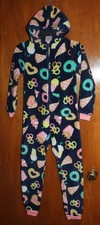 CAT  JACK Girls' 6/6X FLEECE PAJAMAS hooded w/ zipper; junk food EUC