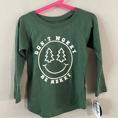 Tiny whales Don t worry be merry long sleeve graphic raglan tee Kids 3 Green
