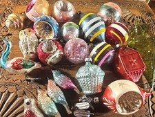 Lot 21 Antique Vintage Glass Christmas Ornaments Indent Blown Shapes Owl Birds