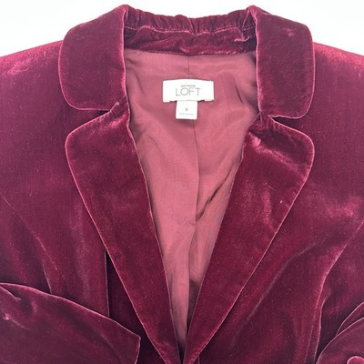 Loft Womans Velvet Blazer Burgundy Gothic Witch Poet Tailored Jacket 8 READ