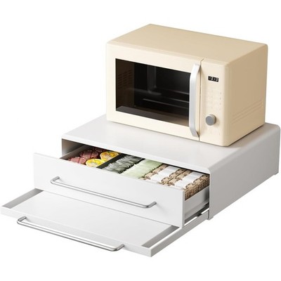 Microwave Stand with Pull-Out Drawer Tray, Kitchen Storage Drawers Countertop 