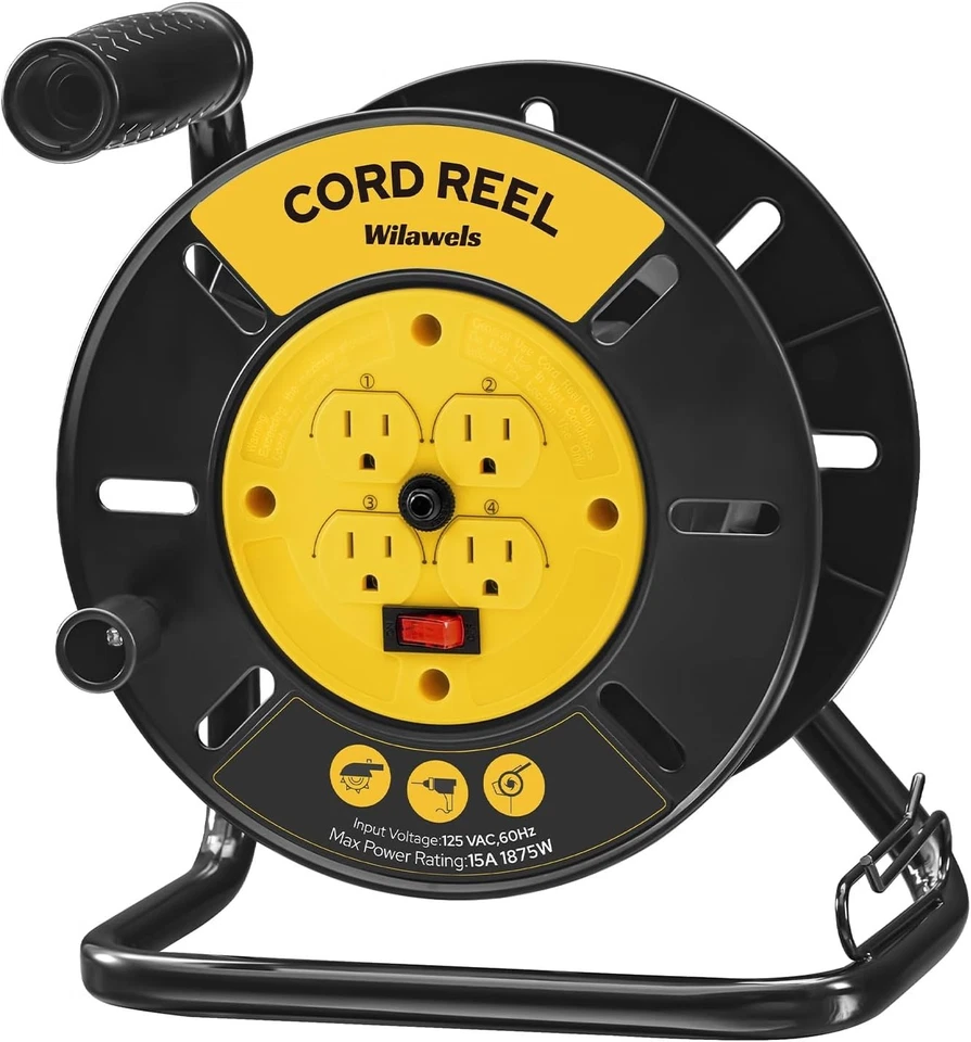 Retractable Extension Cord Reel - 100ft with 4 Outlets & Safety Circuit Breaker - Image 3 of 4