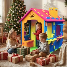 Kids EVA Foam Playhouse w/Roof, Chimney, Windows  Doorways for Boys  Girls