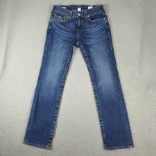 True Religion Jeans Mens 30x32 Blue Button Fly Ricky Relaxed Straight Denim