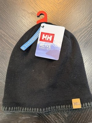 Helly Hansen Black Fleece-Lined Mountain Beanie With Leather Logo Patch
