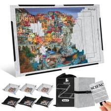 MICEPLAY Jigsaw Puzzle Board with 6 Sorting Trays, Foldable Puzzle Mat with A...