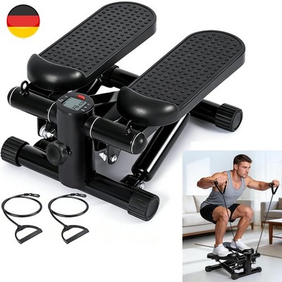 2-in-1 Mini Stepper für Zuhause bis 100kg mit LCD-Monitor und Power Ropes