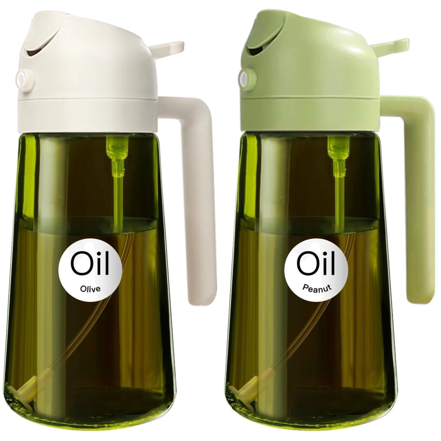 Glass Oil Bottle Set for Cooking, 16oz, 2PCS White & Green
