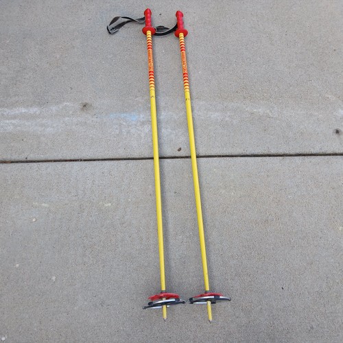 Vintage Pair Barrecrafters Red Yellow Snowflakes Cross Country Ski Poles