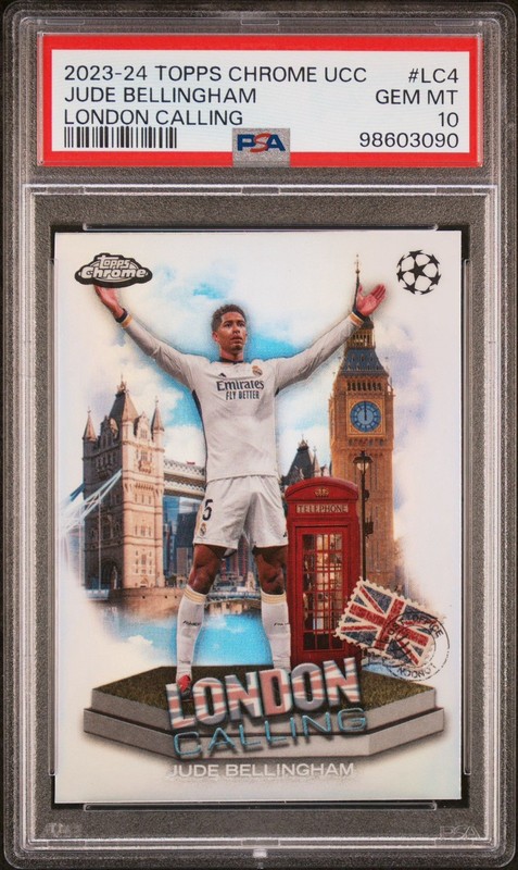 2023-24 TOPPS CHROME UCC JUDE BELLINGHAM LONDON CALLING PSA 10 SiLvEr
