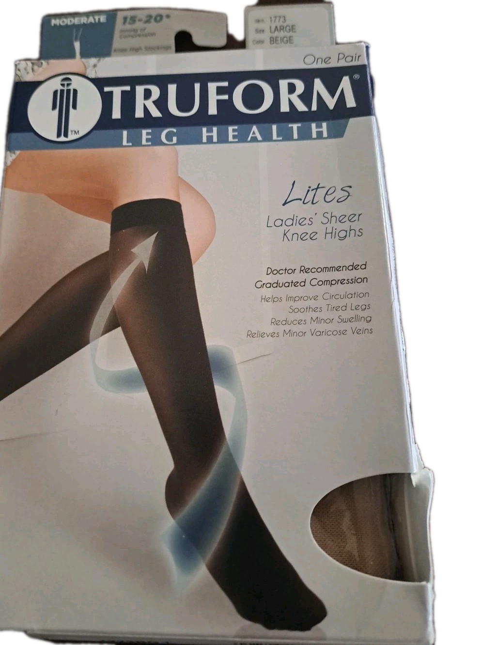 TruForm 1773 Lites Sheer Compression Knee High 15-20mmHg Closed Toe BEIGE Sz L 