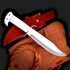 Bowie-Style Fixed Blade Knife with Leather Sheath   Decorative Collectible