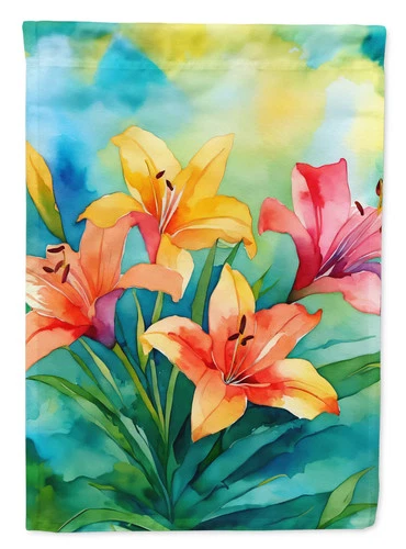 Caroline's Treasures Lilies in Watercolor Garden Flag DAC1585GF 11.25" x 15.5" - product listing photo
