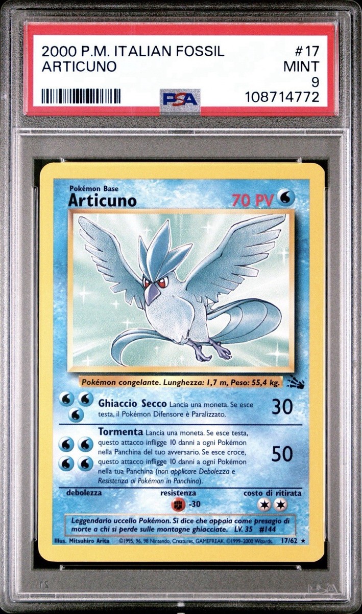 2000 Pokemon ITALIAN Unlimited Fossil Articuno Non Holo 17/62 PSA