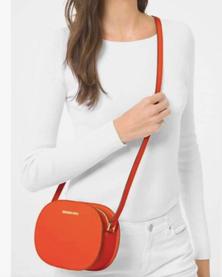 MICHAEL KORS Jet Set Medium Oval Crossbody Bag Poppy Orange Leather 35T1GTVC6L