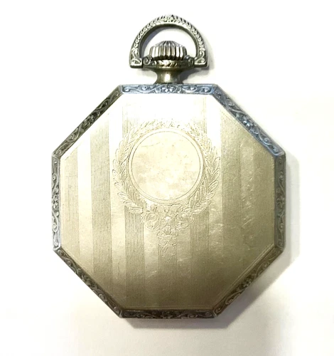 Antique Engraved Illinois Pocket Watch Case,Nickel Silver, wth crown and crystal