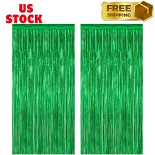 2 Pack Green Foil Fringe Curtain Backdrop for Birthday Party Decorations