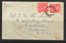 AUSTRALIA 1916 COVER BEARING 1D RED GEORGE V WITH T.P.O WITH LETTER.