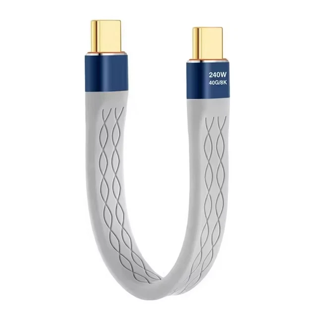 Short 13cm Flat USB Type C Cable PD 240W Fast Charging 40G Data 4K Video New - Image 2 of 3