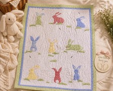 Pottery Barn Kids Bunny Quilt Baby Blanket Pastel Easter Nursery Cotton