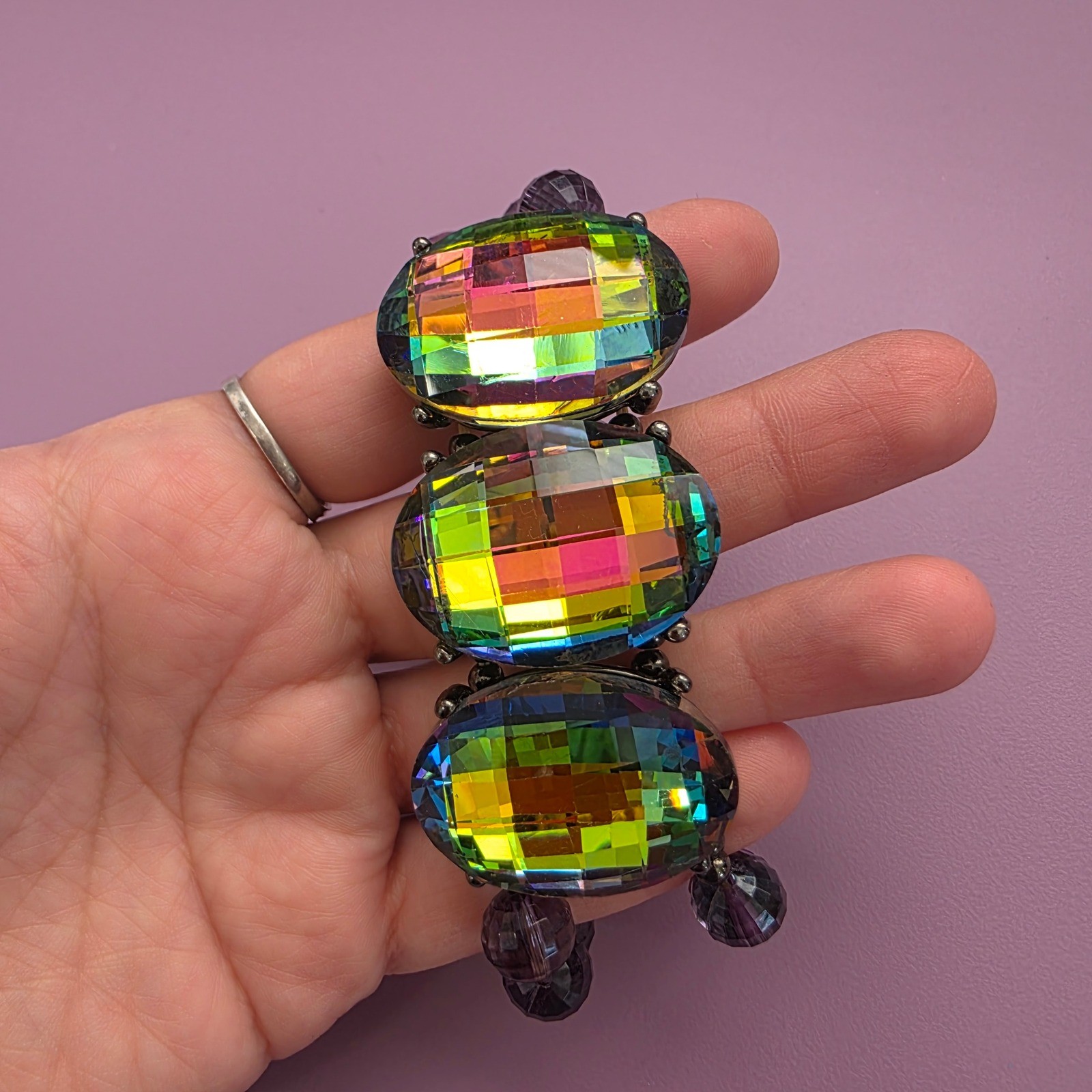Rainbow Aurora Borealis Statement Stretch Bracele… - image 2