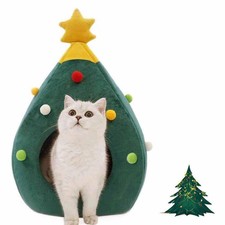 Christmas Cat Beds, Christmas Tree Cat Beds House, Portable Indoor Cat Igloo ...