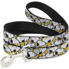 Dog Leash Peanuts Snoopy Pose Stacked Yellow NARROW 0.5"