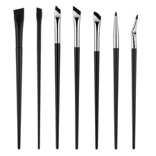 7-Piece Set Angled Eyeliner Brush, Multifunctional Practical Black, Silver