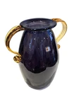 Vintage Blenko 9421 Violet Topaz Double Handle Vase Hand Blown Glass 90s MINT!