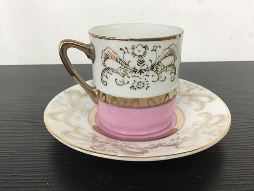 VINTAGE Fine China Espresso Cup & Saucer - Japan - Lustreware - Pink & Gold - Picture 2 of 5
