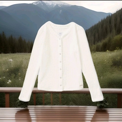 Girls Justice Silver White Jewel Button Up Fluffy Cardigan 6X Easter Spring Cool - Picture 3 of 10
