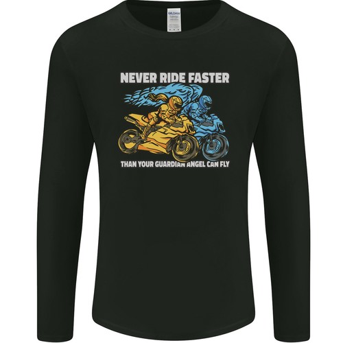 T-shirt Biker Manches Longues – Motif Skull Café Racer – Coton – Noir/gris – Neuf Sans étiquette