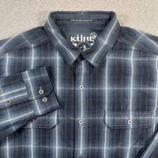 Kuhl Response Eluxur Shirt Men  s L Long Sleeve Gray Blue Plaid Outdoor Hiking