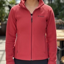 Columbia Womens Red Full Zip Fleece Jacket Mock Neck Pockets Small