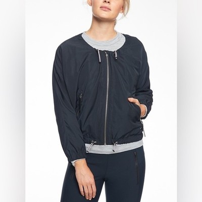   Athleta Chill Bomber Jacket | Navy | Size Small | Elevated Windbreaker  
